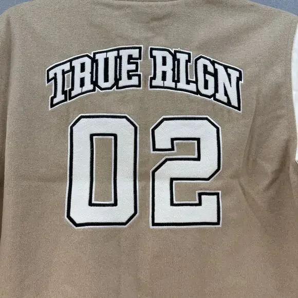 True Religion Jacket Women's XL Tan White True Varsity Jacket Retro 50s 60s NWT - Picture 6 of 11